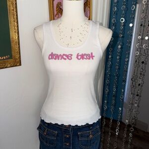 Vintage Y2K White Tank Top with Pink Graphic